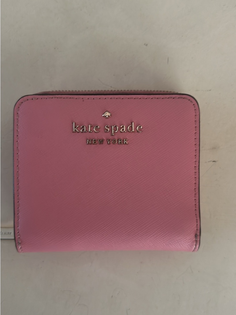 kate spade Pink Zip-Around Compact Wallet with Gold Logo